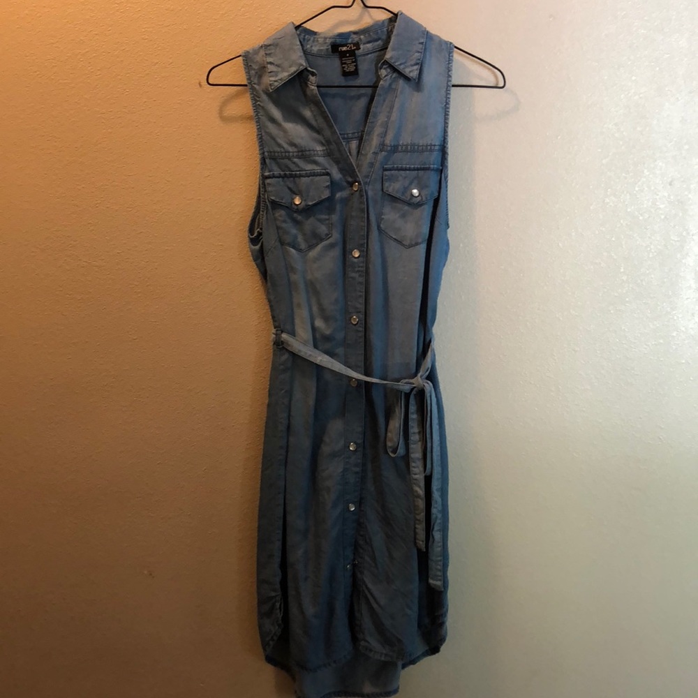 Denim color short sleeve dress, button dress.